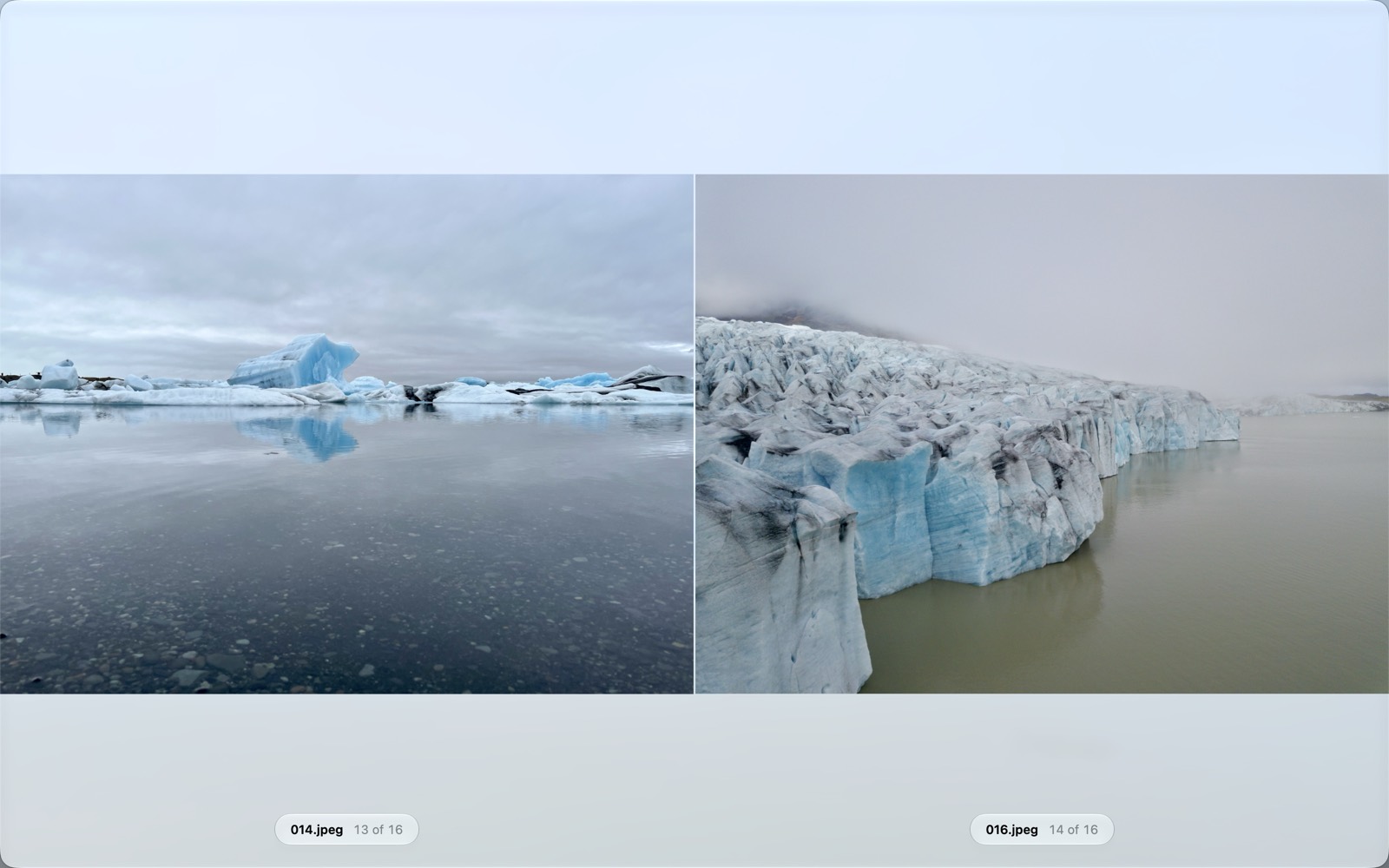 Two photos compared side by side in Feuillette.