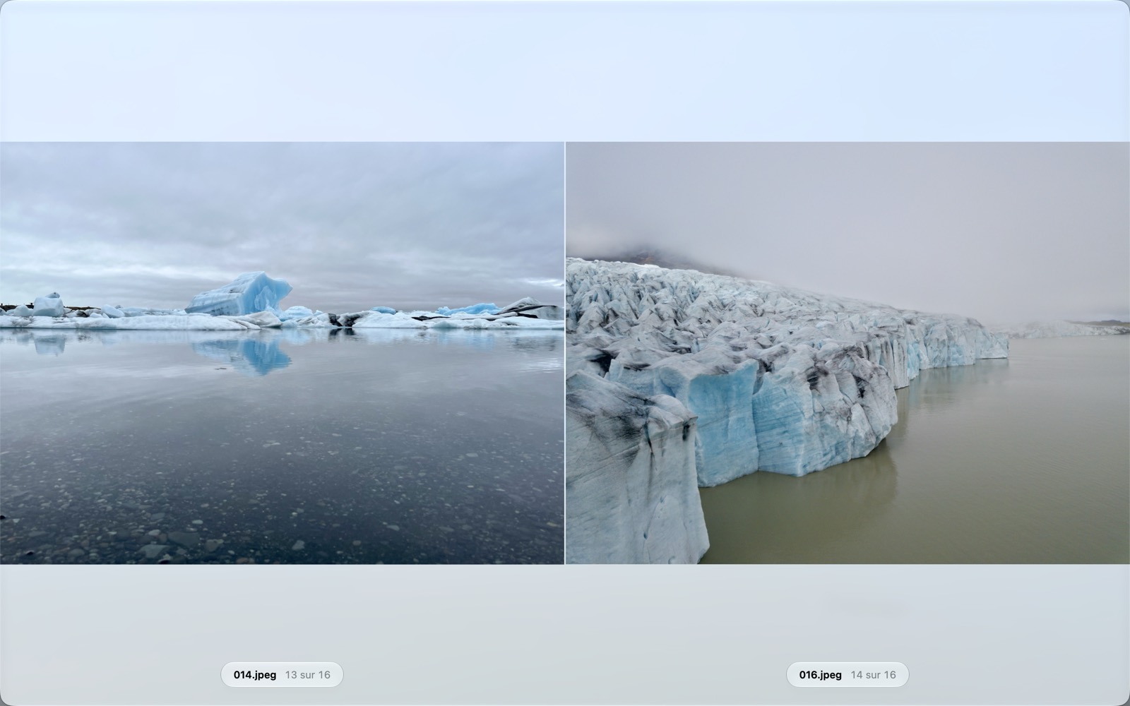 Deux photos comparées côte à côte dans Feuillette.